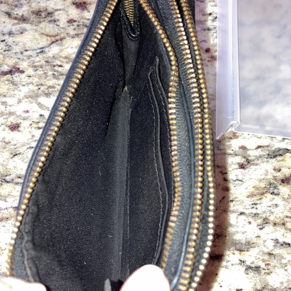 COACH Horse & Carriage DOUBLE Zipper Wristlet Black Monogram on Dark Brown Gold - Picture 10 of 12